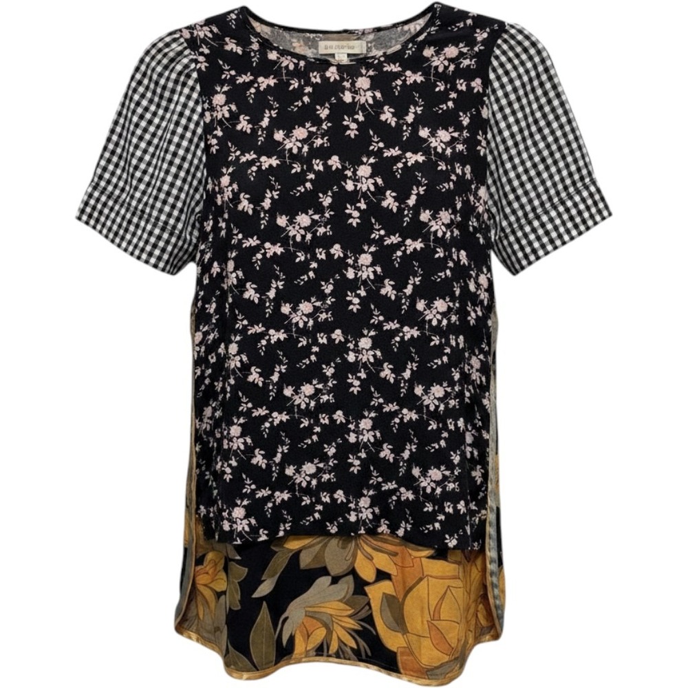 N21 Womens Mixed Print Blouse 40 Black Floral Gingham Wool Cashmere Avant Garde